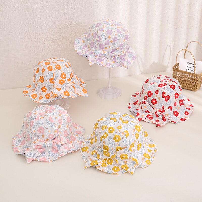 Sombrero de bebé con lazo grande para niña, gorro Floral para bebé, sombrero de Sol para playa, accesorios para niño, sombrero de cubo para niño, artículos infantiles de 1 a 3 años