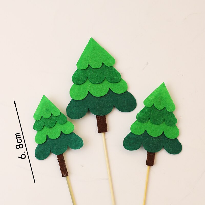 Boom Paddestoel Huis Bos Cake Toppers Voor Kid &#39;S Verjaardag Decoratie Jongen Vlinder Bloem Cupcake Toppers Verjaardag Broodjes: 3pc pine tree 1