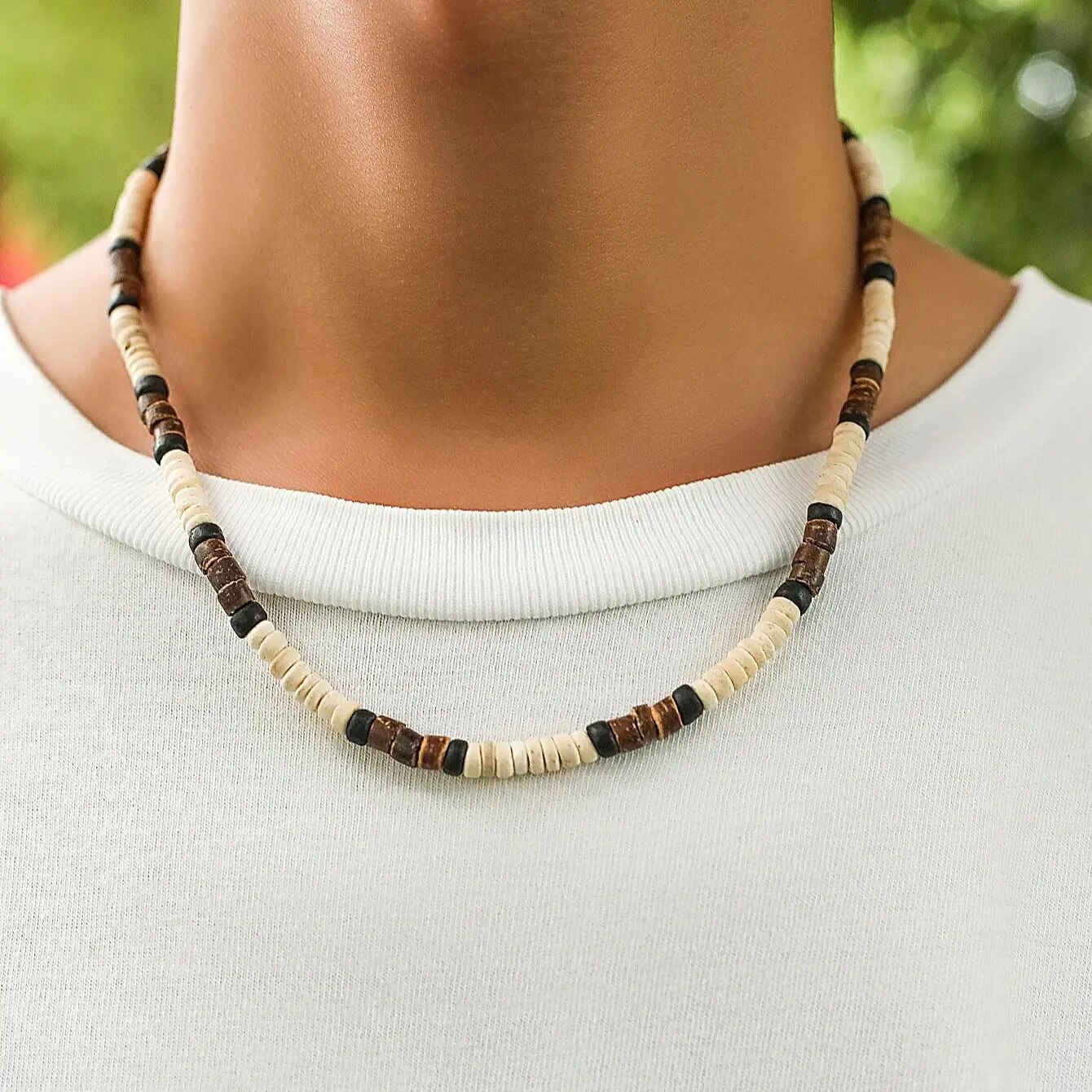hombres verano playa cuentas de madera surfista collar Simple geométrico Tribal étnico cadena hecha a mano Steampunk joyería masculina