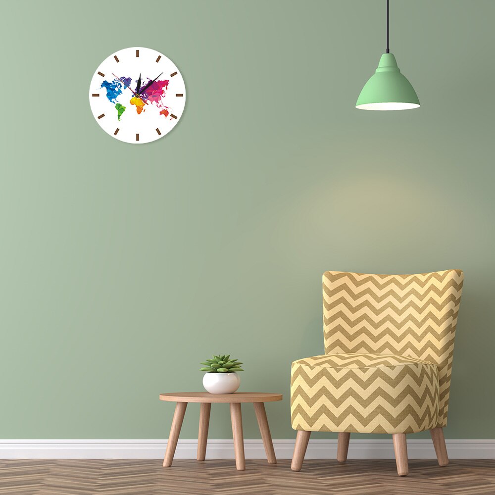 Modern World Map Silent Movement Wall Clock Travel Around the World Map Room Decorative Acrylic Hanging Round Clock