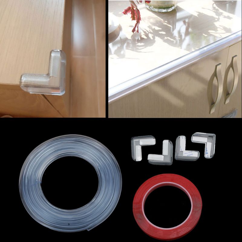 Transparent Table Edge Furniture Guard Corner Protectors Bumper Strip with Double-Sided Tape for Cabinets, Tables, Drawers