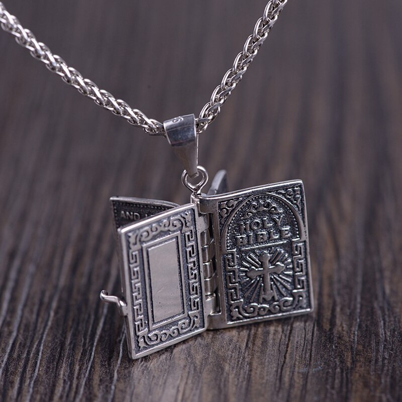 Colgante de Biblia BALMORA de Plata de Ley 925 con escritura para mujeres, hombres, parejas, Souvenir con forma de cruz, joyería de Punk religiosa sin cadena