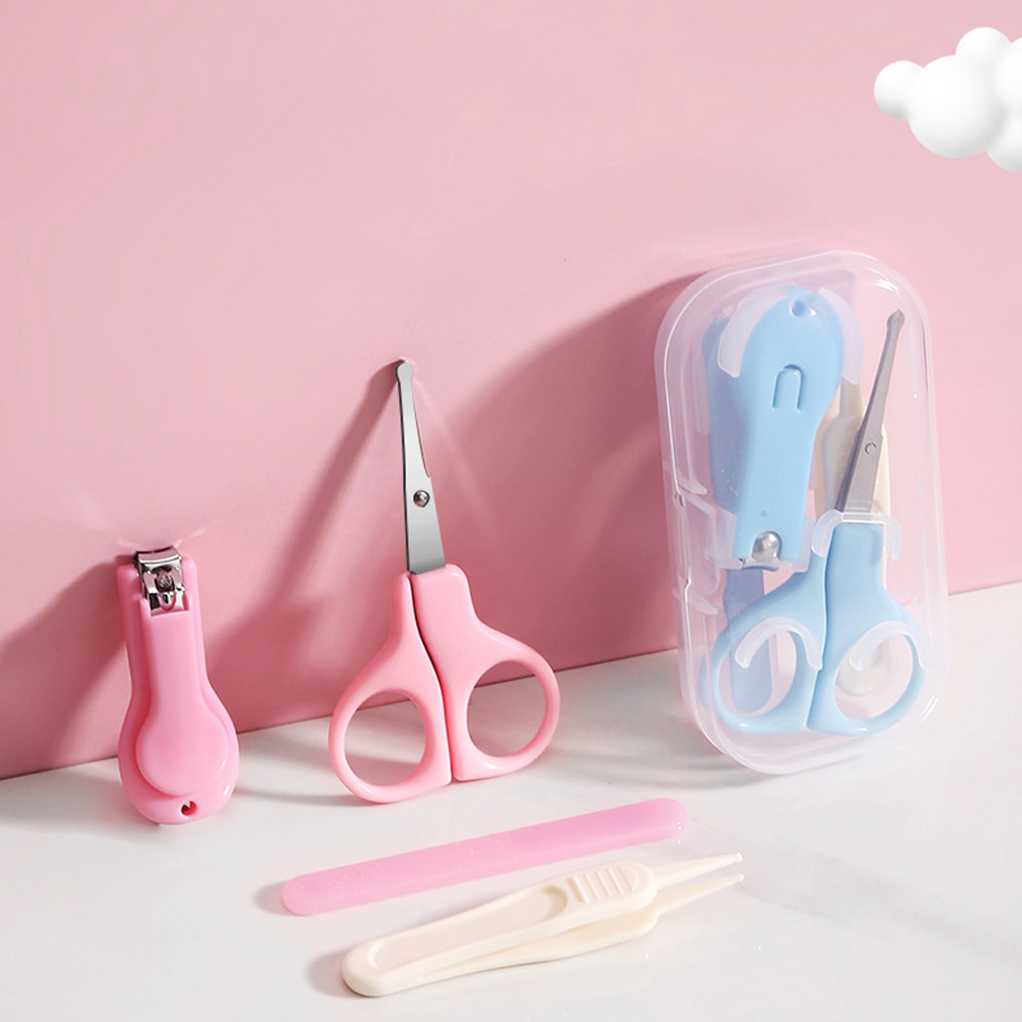 Baby Nail Clipper 4 Piece Set Children's Infant Toddler Preschooler Scissors Tweezers Sharpening Stick Newborn Anti-Pinch