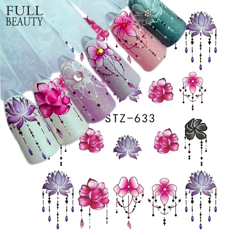 Full Beauty-autocollants pour les ongles, autocollants dégradé violet clair, fleur, Rose, pour filigrane, pour manucure, CHSTZ633-650