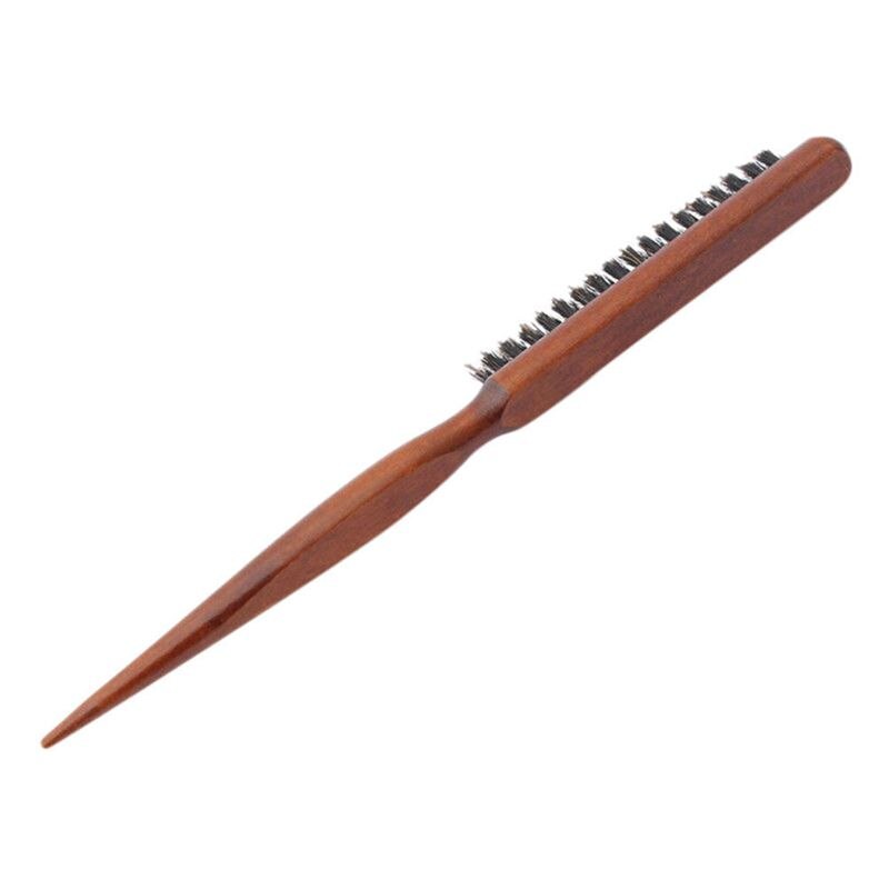 Wood Handle Natural Boar Bristle Hair Brush Fluffy Comb Hairdressing Barber Wood-color