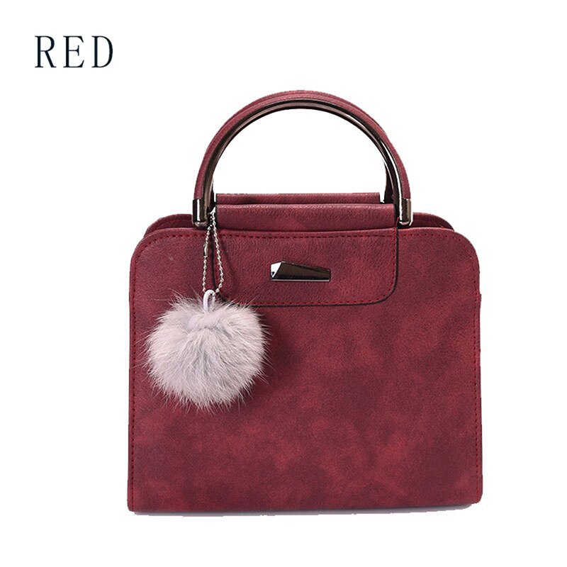 Handtas dames casual tote bag dames grote schouder messenger bags pu leren handtas met bontbal bolsa: Wijnrood