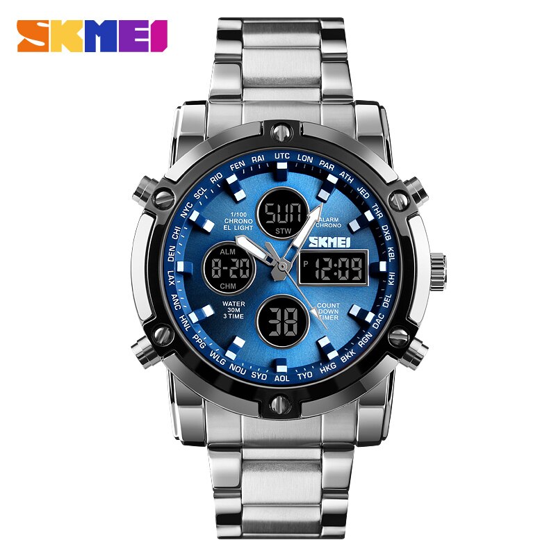 SKMEI heren horloges quartz horloges luxe sport horloge Waterdicht Roestvrij Mannelijke Horloges mode Klok Relogio Masculino 1389: Silver Blue