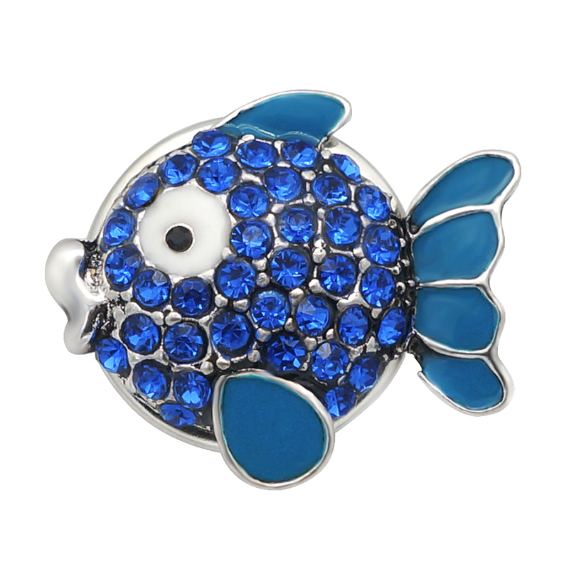 Blauw Stijl Fish Zeester Mermaid Conch Dolfijn 18Mm Snap Knoppen Fit Diy 18Mm Snap Armband Snap Sieraden Kerst: Blue Zinc Plated