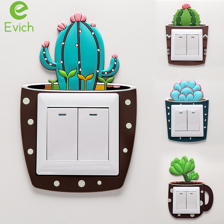 EVICH-pegatinas decorativas para calcomanías luminosas para interruptores, pegatinas de pared, funda protectora para enchufe, cubierta creativa para interruptor de Cactus JK130