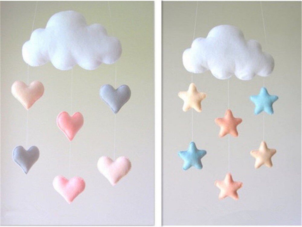 Juguete de fieltro para niños con forma de nube/Estrella colgando, sonajero móvil para bebé, juguete de fieltro con carillón de viento, colgante de cascabel para tienda de cuna, adorno para decoración de la habitación