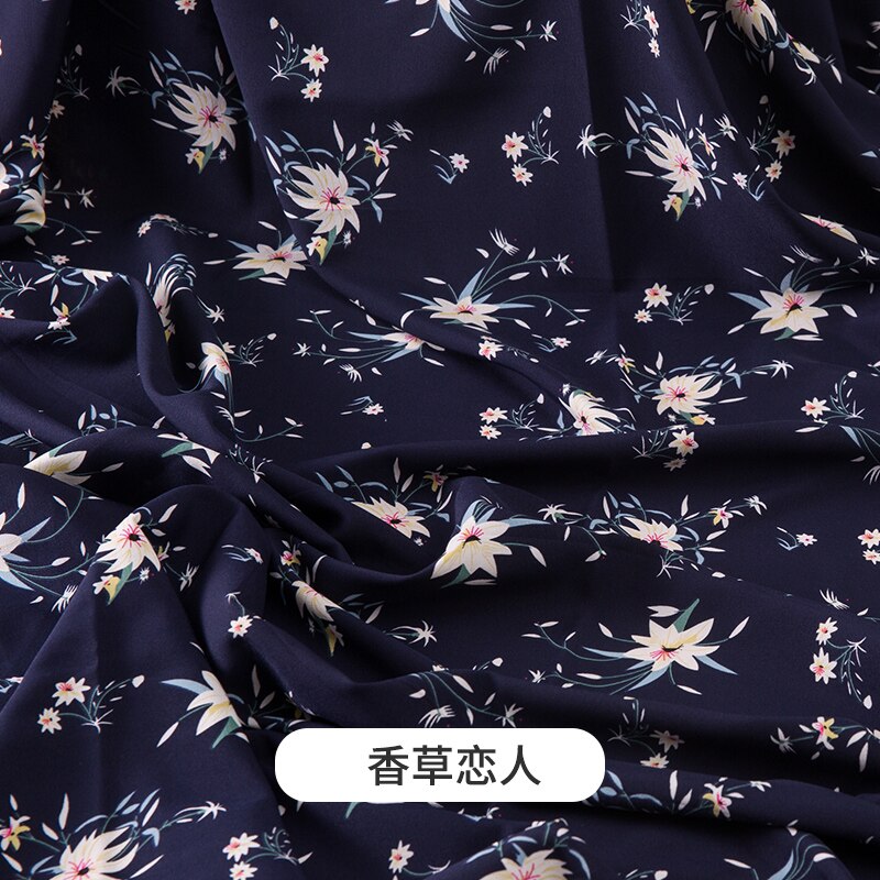 Micro elastic Floral Chiffon Fabric impervious printed wave point dress lining shirt flowers by the meter sewing brocade diy: Vanilla Lovers
