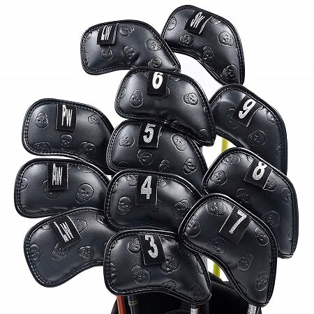 NEUE Original Champkey Monster Schädel Golf Eisen Kopf Abdeckung Pack von 12 stücke (3 ~ 9, EINE, P,S,L,L)-Schwarz Grün Farbe Golf Eisen Headcover: Black