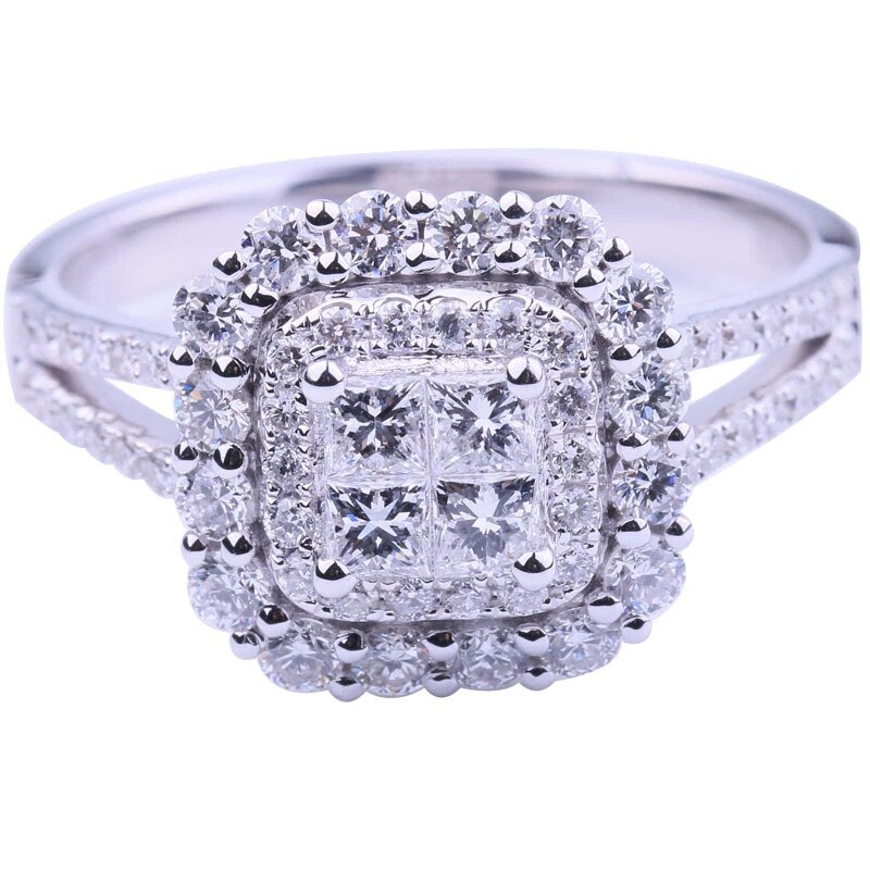 Square Full Rhinestone Ladies Wedding Ring Exquisite Silver Color Inlaid Large Zircon Engagement Ring for Women Jewelry: 10