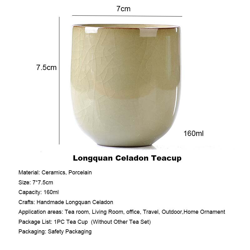 160ml japonês longquan celadon teacup kung fu chá conjunto boutique copo mestre artesanal porcelana tigela de chá cerâmica criativa saquê copo
