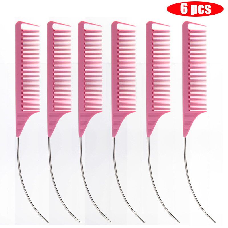 Peine de cola curvada puntiaguda para estilismo del cabello, Color caramelo , para partición de peluca, tinte para el cabello trenzado y herramienta para el cabello, 6 uds.: Gris