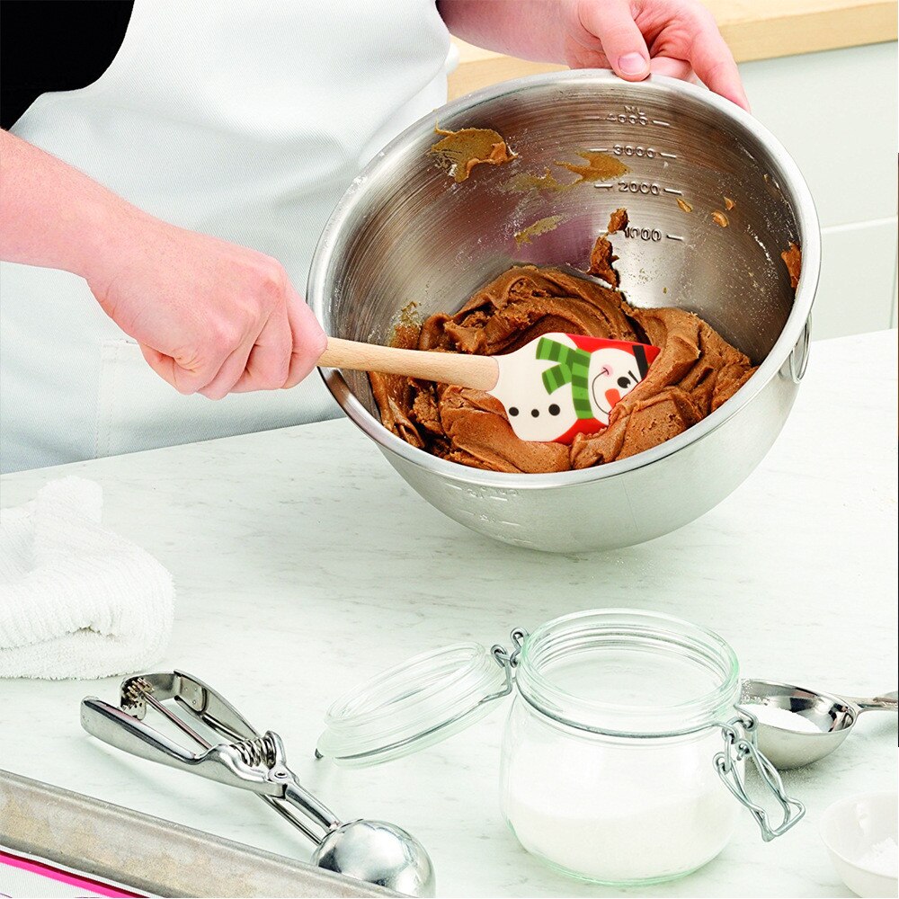 Kerst Spatel Houten Handvat Siliconen Schraper Keuken Bakken Tools Jaar Keuken Gereedschap Houten Siliconen L * 5