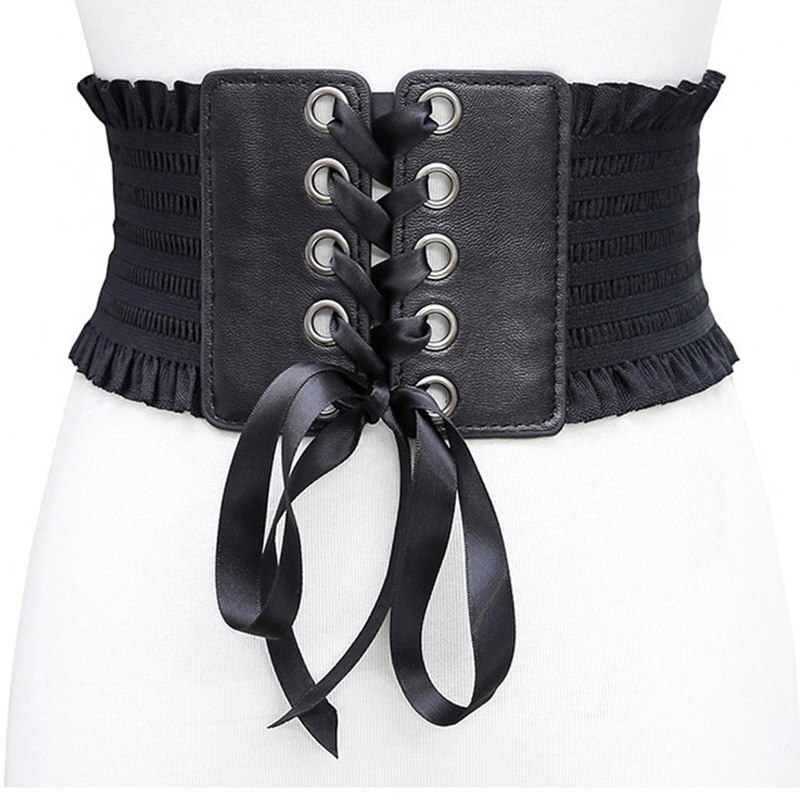 Cinturón ancho de cuero PU suave para mujer, corsé de encaje blanco y negro, cinturón femenino para vestido de boda