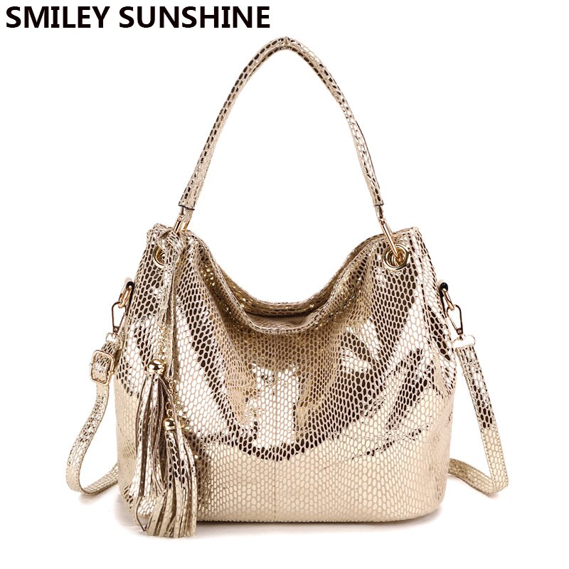 Gold Tassel Women Bags Vintage Hobo Female Red Leather Handbags Large Ladies Shoulder bags Big Crossbody Bags for Women: Gold