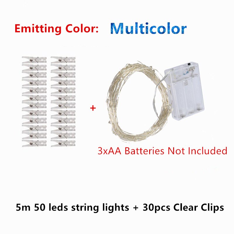 2M/5M/10M Photo Clip DIY LED String Lights Fairy Lights Outdoor USB Battery Operated Garland Christmas Decoration Room Wedding: 5m multicolor