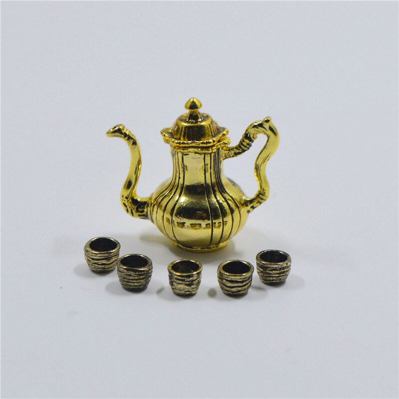 1/12 Dollhouse Miniature Accessories Mini Metal Kettle Simulation Furniture Tea Pot Kitchen Model Toys for Doll House Decoration: CZM1621a