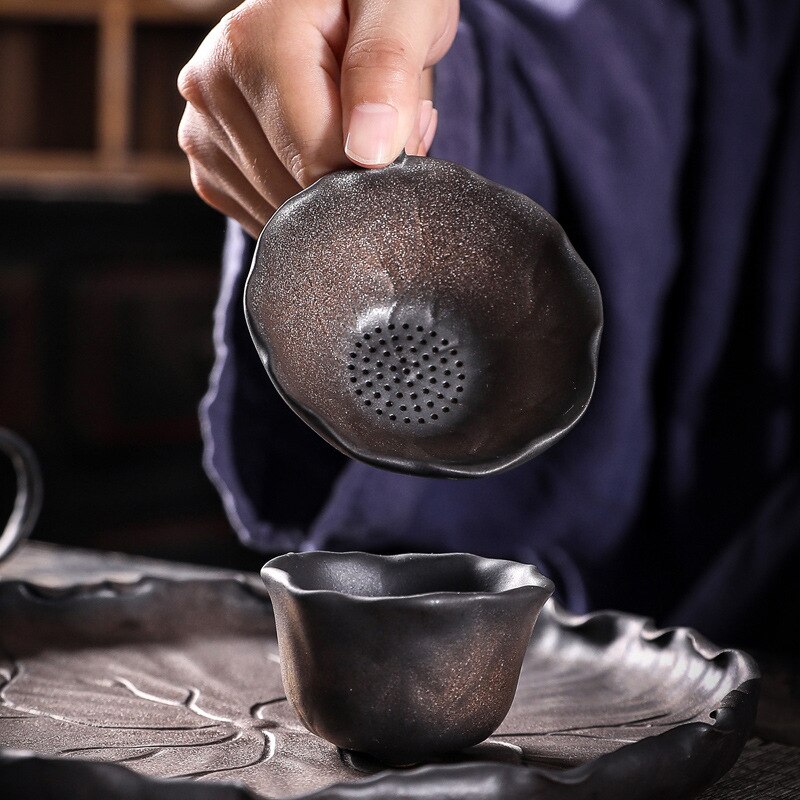 Infusor de té de hoja de loto de hierro dorado, colador de cerámica, accesorios de té Zen verde, herramientas, tamiz de filtro para fabricante de té