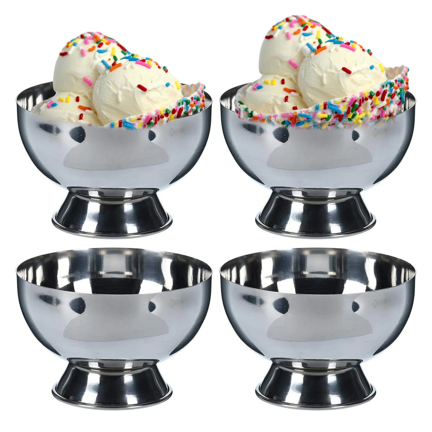 Juego de 4 Cuencos Boles Tazones de postre de acero inoxidable Para Restaurante Bar Cafeteria Casa Para Flan Helado Manzadonia