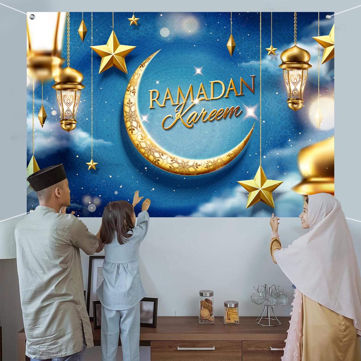 Eid Mubarak Backdrops Banner Flag Ramadan Decorations for Home Eid Al Adha Ramadan Kareem Islamic Muslim Party Decor Eid Mubarak