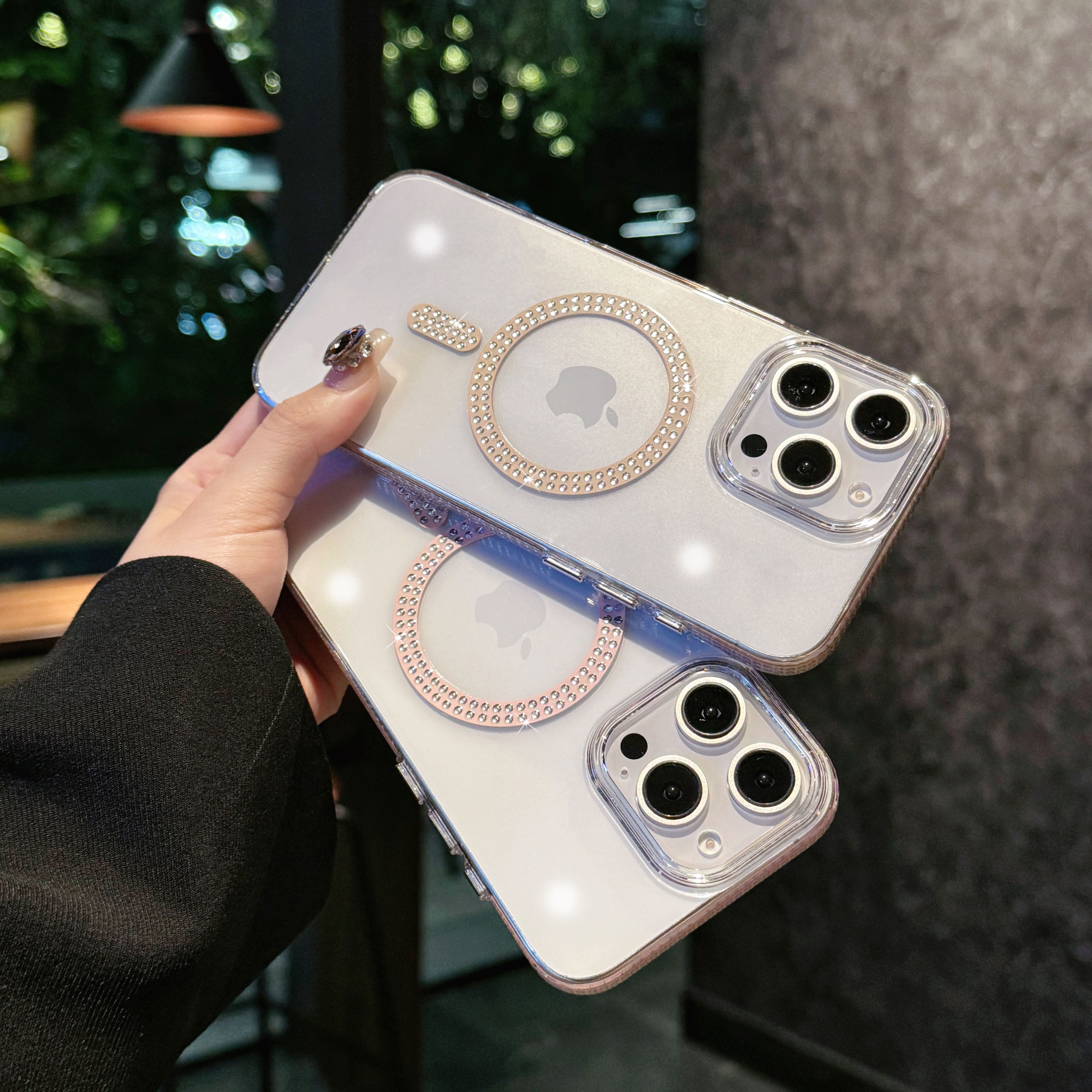 Magnetic Transparent Phone Case For Iphone 14 15 16 Pro Max Luxury Flash Drill Magnetic Ring Phone Cover For IPHON 15 16 Promax