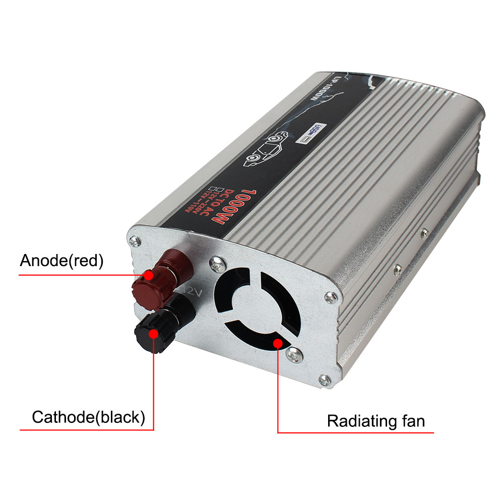 Elektronischer Spannungswandler 1000 W für Auto, Zuhause, Laptop, LKW, 12 V bis 110 V, 220 V, reiner Sinuswellen-Wechselrichter