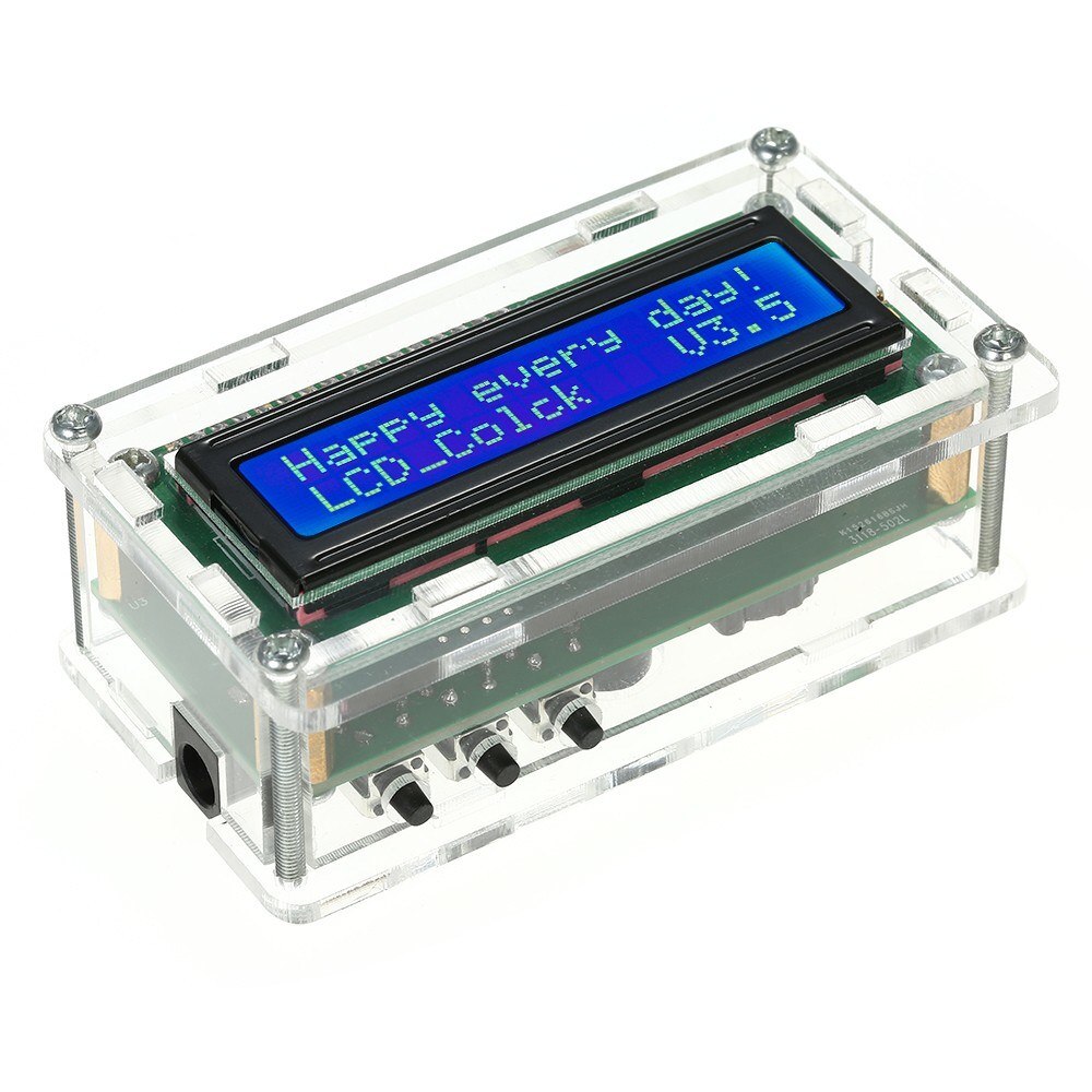 Kit de relógio digital diy lcd data tempo temperatura display com caso transparente