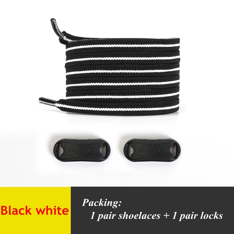 Cordones sin atar para zapatillas de deporte para niños y adultos, cordones elásticos para zapatos planos, cordones para perezosos, 24 colores, 1 par: Black white