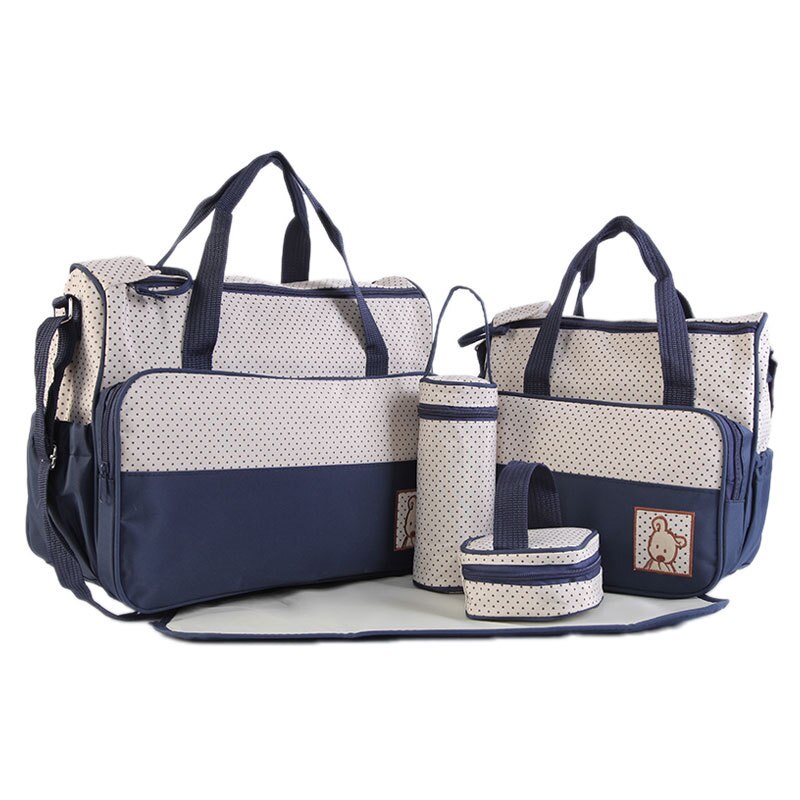 Multifuncational Large Capacity 5Pcs Baby Diaper Bag Shoulder Bags Organizer For Mummy Maternity Baby Bag For Mom Diaper Bag: Dark Blue