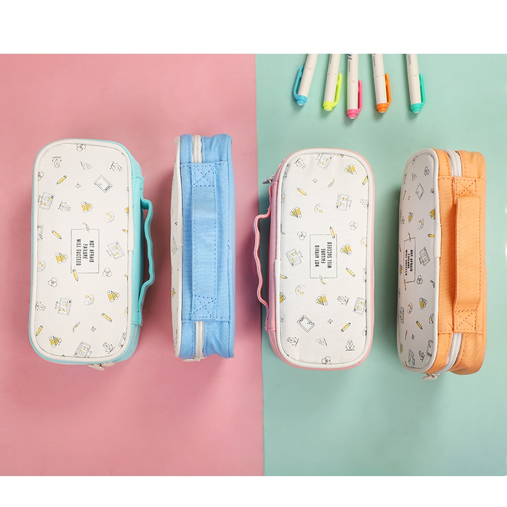 Estojo escolar portátil multifuncional, material de papelaria criativo e portátil de alta capacidade para lápis, armazenamento simples e multifuncional