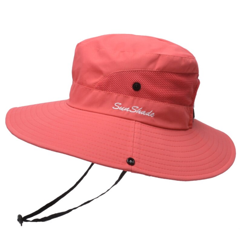 Cappello di pesca Del Sole Protezione UV UPF 50 + Cappello Del Sole Della Benna di Estate Delle Donne Degli Uomini di Grandi Dimensioni A Tesa Larga Bob Escursioni All'aperto cappello con Tracolla A Catena: Pure Red