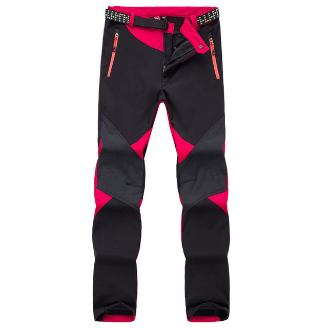 Utomhus vinter skidbyxor dam solft shell byxor plus size vattentäta snöbyxor tjockare fleece vandringsbyxor snowboardbyxor: Röd / M