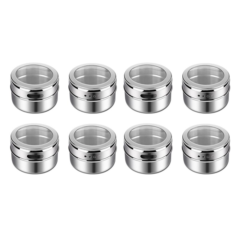 Magnetic Spice Jars Stainless Steel Box Magnetic Spice Tins Magnetic on Refrigerator Kitchen Seasoning Jar Containers: 8PCS