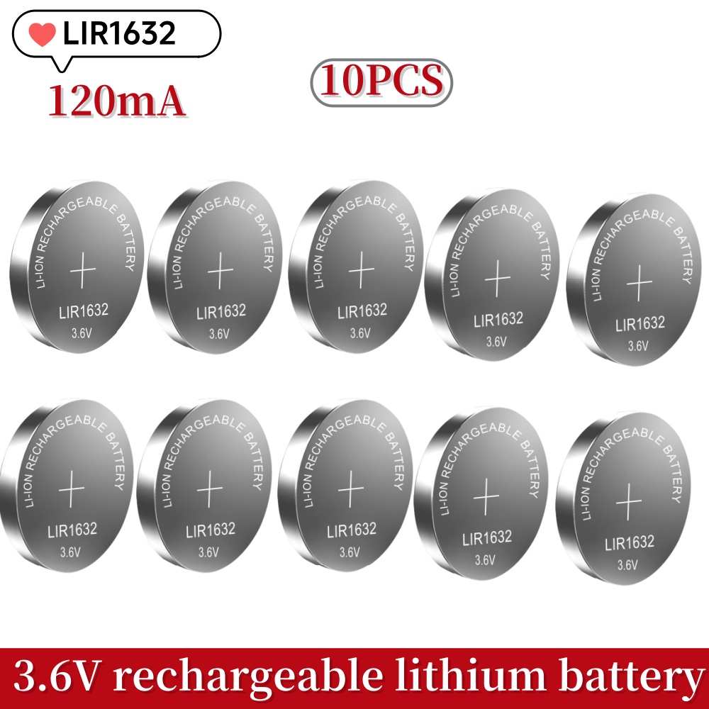 10PCS LIR2032 LIR2016 LIR2025 LIR2430 LIR2450 LIR1632 3.6V Bateria de Lítio Recarregável Substitui CR2032 2016 2025 2430 2450: Azul