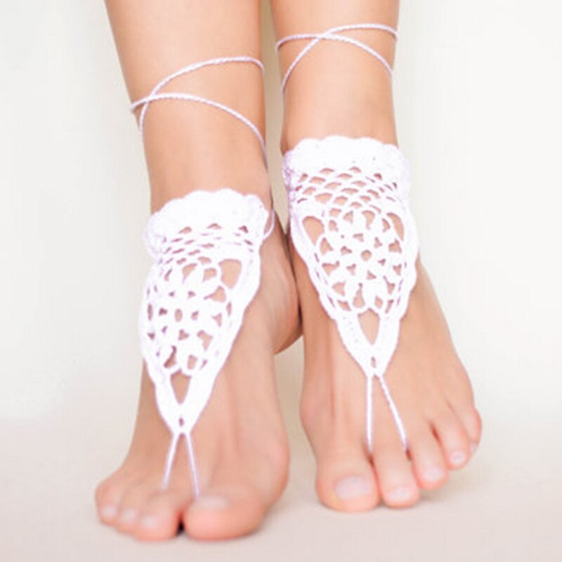 Sfit Strand Hochzeit Elfenbein Häkeln Hochzeit Barfuß Sandalen nackt Schuhe Fuß Schmuck Yoga Schuhe Strand Braut Fußkettchen