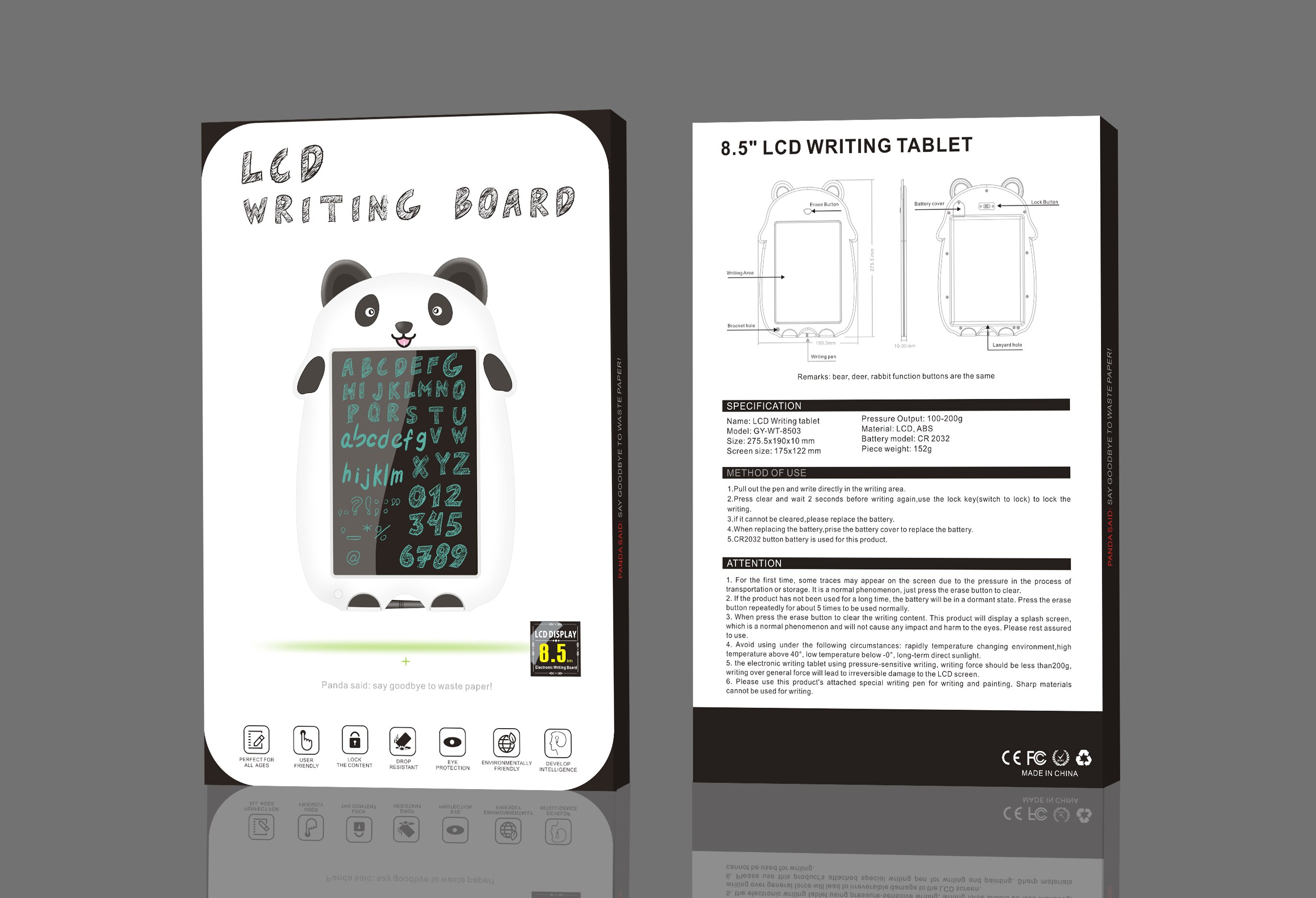 8.5 Inch Drawing Board LCD Writing tablet Cartoon Panda LCD Tablet Drawing Tablet Handwriting Pad Digital Tablets Electronic