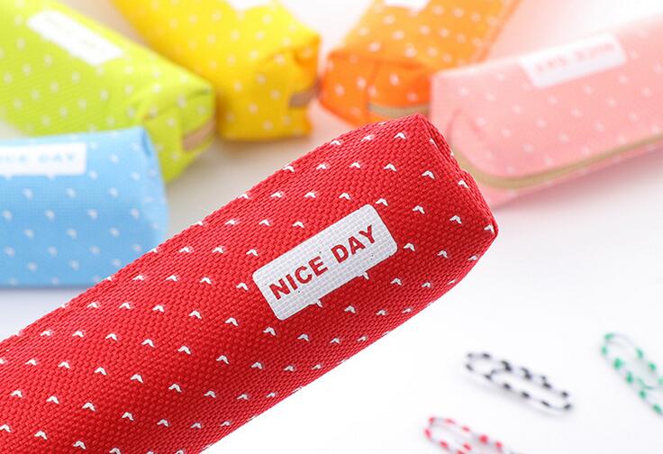 1pcs/lot Solid Color Polka Dot Pencil Bag for School Students , Candy Color Slim Long Pencil Bag