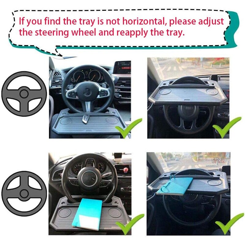 Auto Steering Wheel Desk Laptop Tablet iPad or Notebook Car Travel Table Food Eating Hook on Steering Wheel Tray