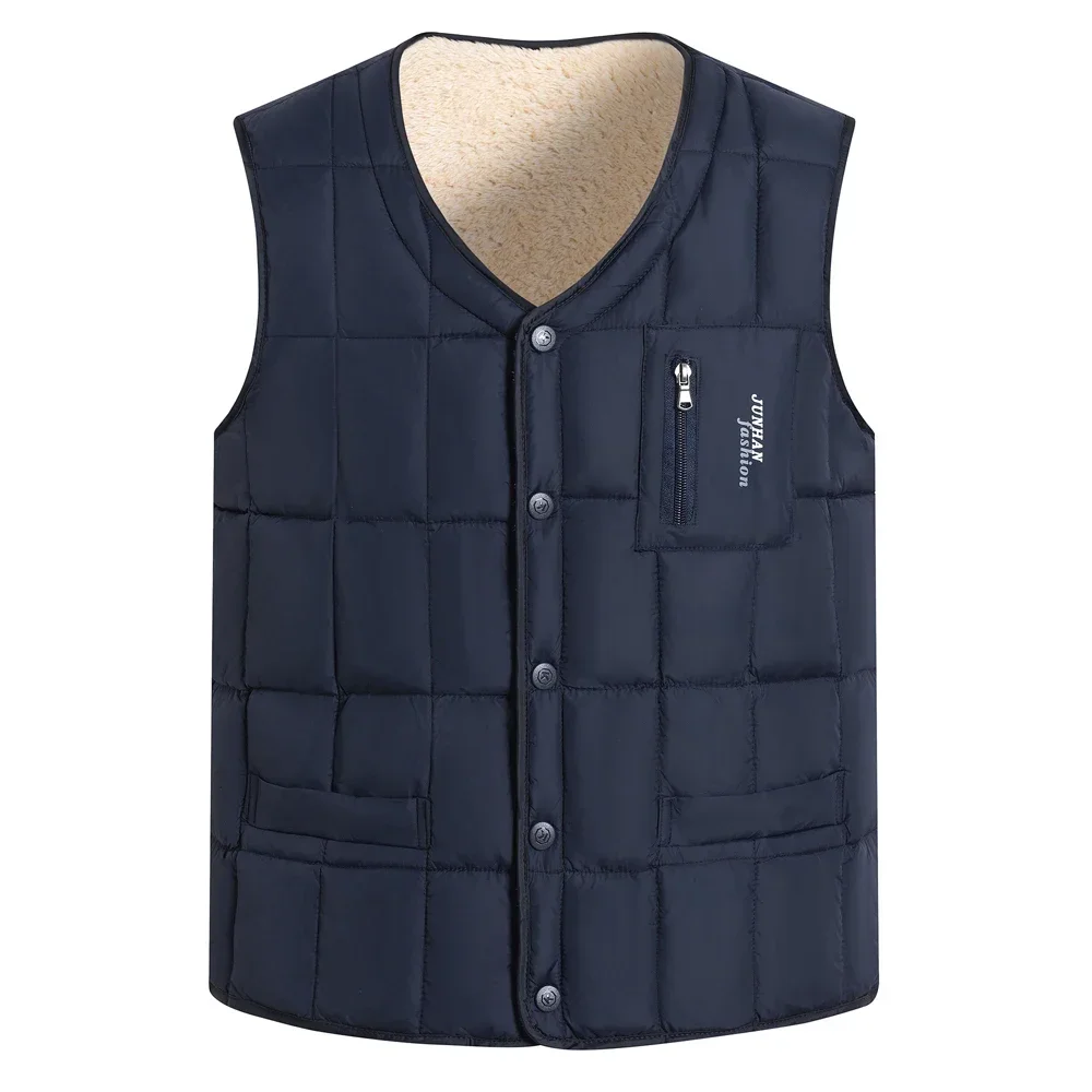 Winterweste für herren, lässig, wattiert, einreihig, ärmellos, v-ausschnitt, warme angelweste: 5xl / Marineblau