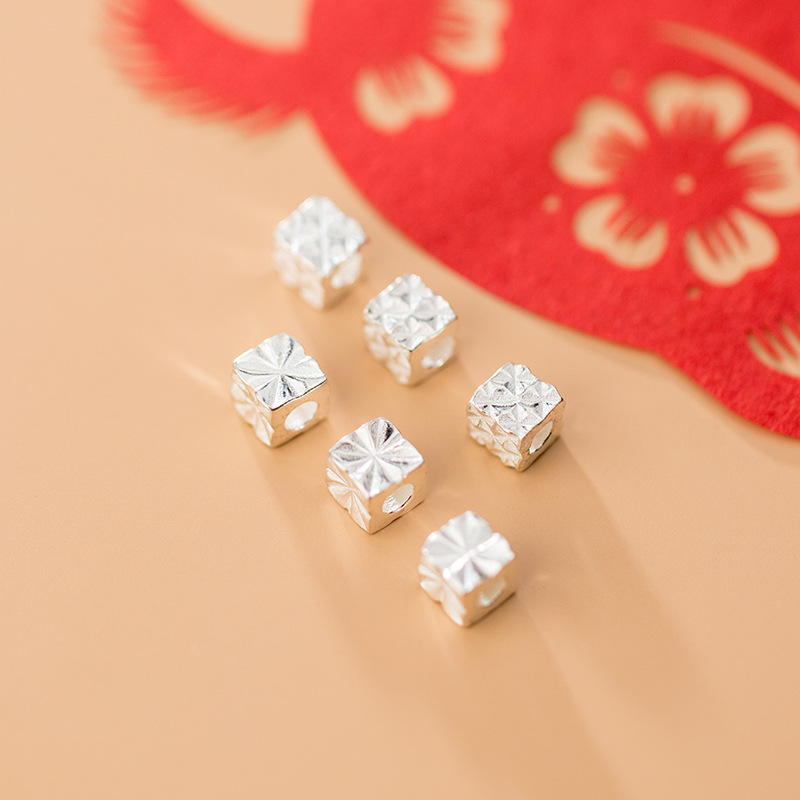 MEETSOFT Klassische 925 Sterling Silber Quadratischen aufbringen Raum Perlen Reize handgefertigt Von DIY Edlen Schmuck Zubehör