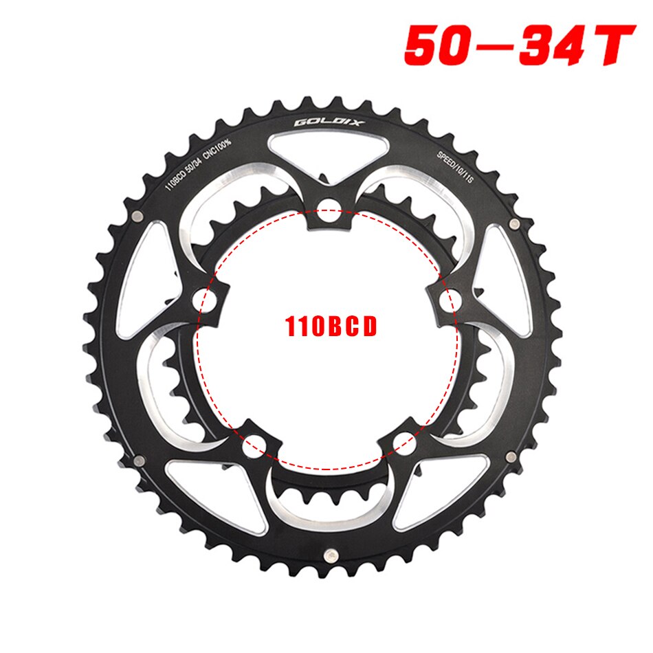 Plateau De Vélo Route West Biking – 110 BCD – 34/50 Dents – Rouge – Aluminium/ Acier