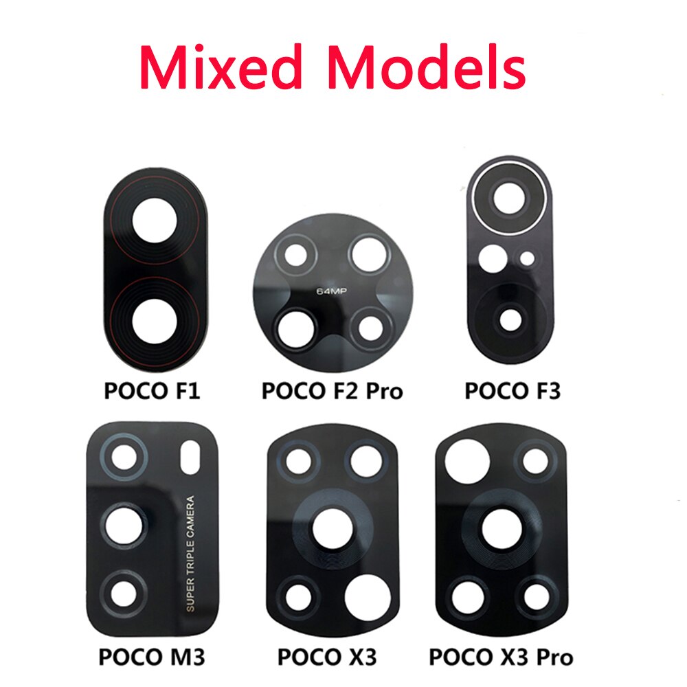 5pcs/lot Original Glass Lens For Xiaomi Pocophone F1 Back Camera Glass Lens For F2 Pro Poco F3 Poco X3 Pro Poco M3 atacado: 5pcs Mixed Models