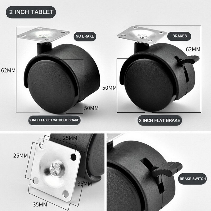 4 stücke Universal- stumm schwenken Rollen Möbel Rad Rolle Weiß PP Nylon Dual 360 Grad Rolle Rad Für Plattform Wagen stuhl