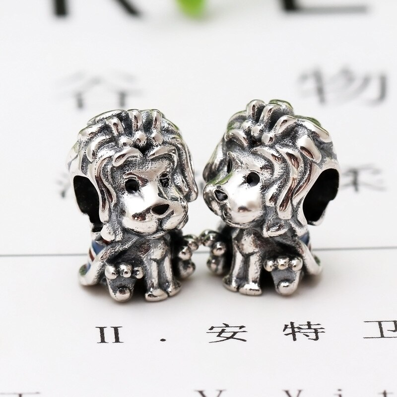 925 Sterling Silver Beads Animal Lion Snake Llama Fox Dog Charm Fit Pan Bangle Bracelet DIY Women Jewelry