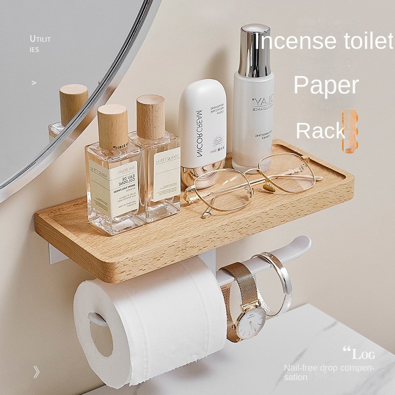 Porta carta igienica in rotolo di faggio per tronchi da bagno portaoggetti 2 in 1 portarotolo sanitario in carta igienica con telaio in legno massello