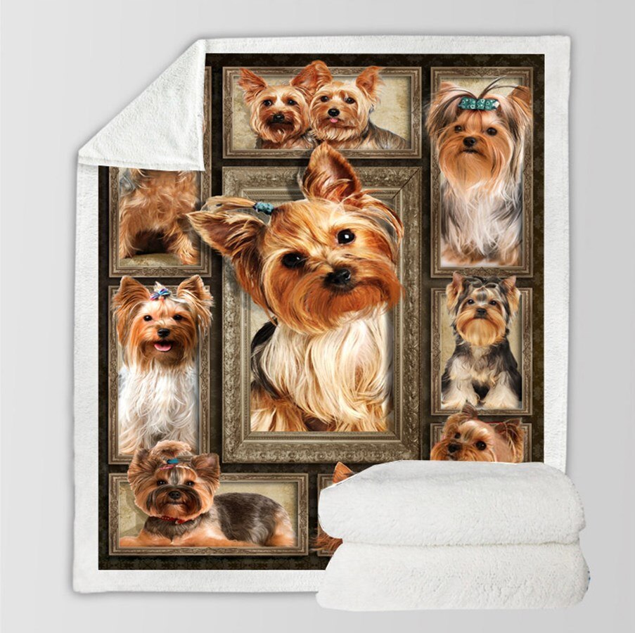 Onglyp 3d søte yorkies kasteteppe varmt behagelig sherpa-teppe til sofa sofaseng reise plysj hjemmeinnredningsteppe jul: type 2 / 130 x 150cm