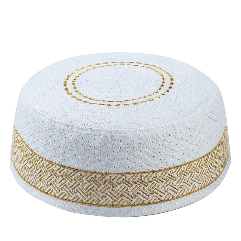 islamique hommes prière chapeaux coton broderie arabe vêtements musulmans casquettes arabie saoudite indien Turban Bonnet musulman homme chapeau: yellow